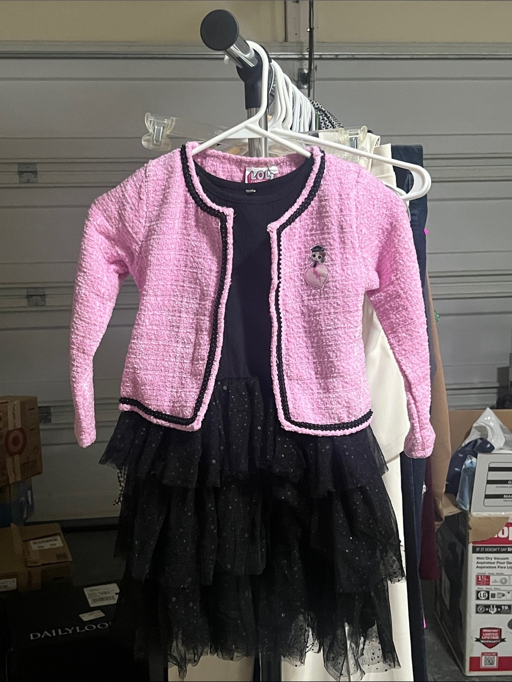 L.O.L. Surprise! Pink Textured Cardigan with Black Trim and Patch